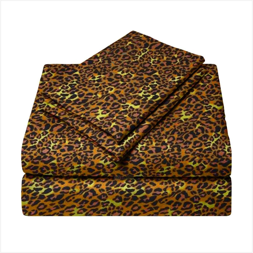 Olympic Queen Size Sheet Set, 1000 Thread Count Egyptian Cotton Sheets, Luxury Fits 6-9' Deep Pocket, Sateen, Hotel-Quality Sheet Set (Leopard Print)