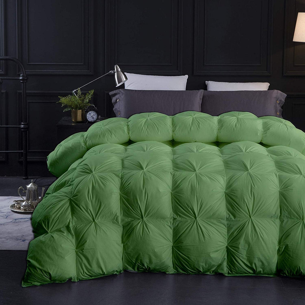 Moss All Season Down Pin-Tuck Comforter- Oversized Queen Size 98 x 98 Inches 1 pc Pinch Pleated Comforter 600 GSM & 4-Corner Tab's 100% Egyptian Cotton- Moss Solid