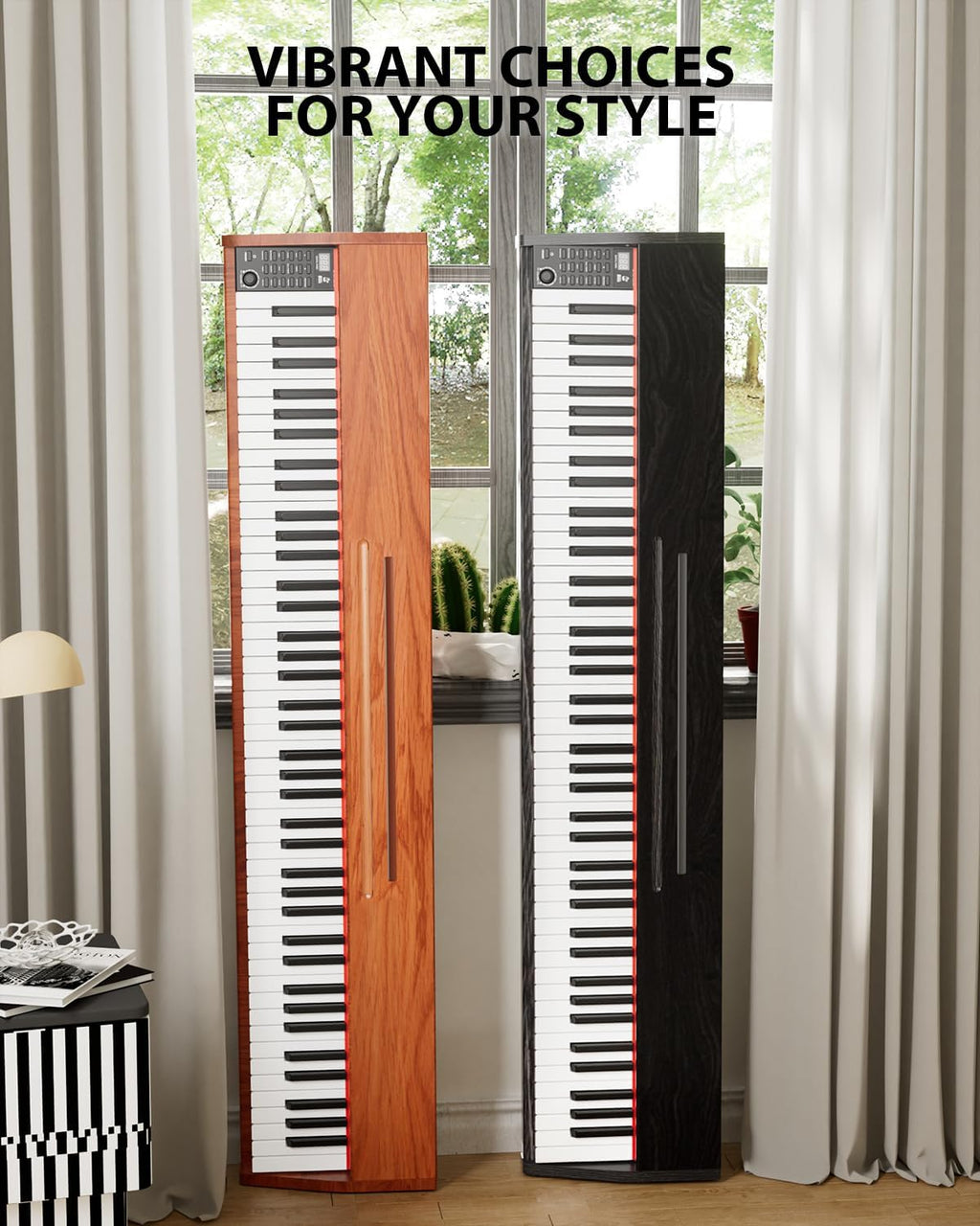 UISCOM 88 Key Digital Piano Keyboard for Beginners - Full Size Semi Weighted Wooden Electric Piano Set with Stand, Triple Pedal, Headphone,Carry Bag - Supports USB-MIDI Connecting (Wood Grain Black)