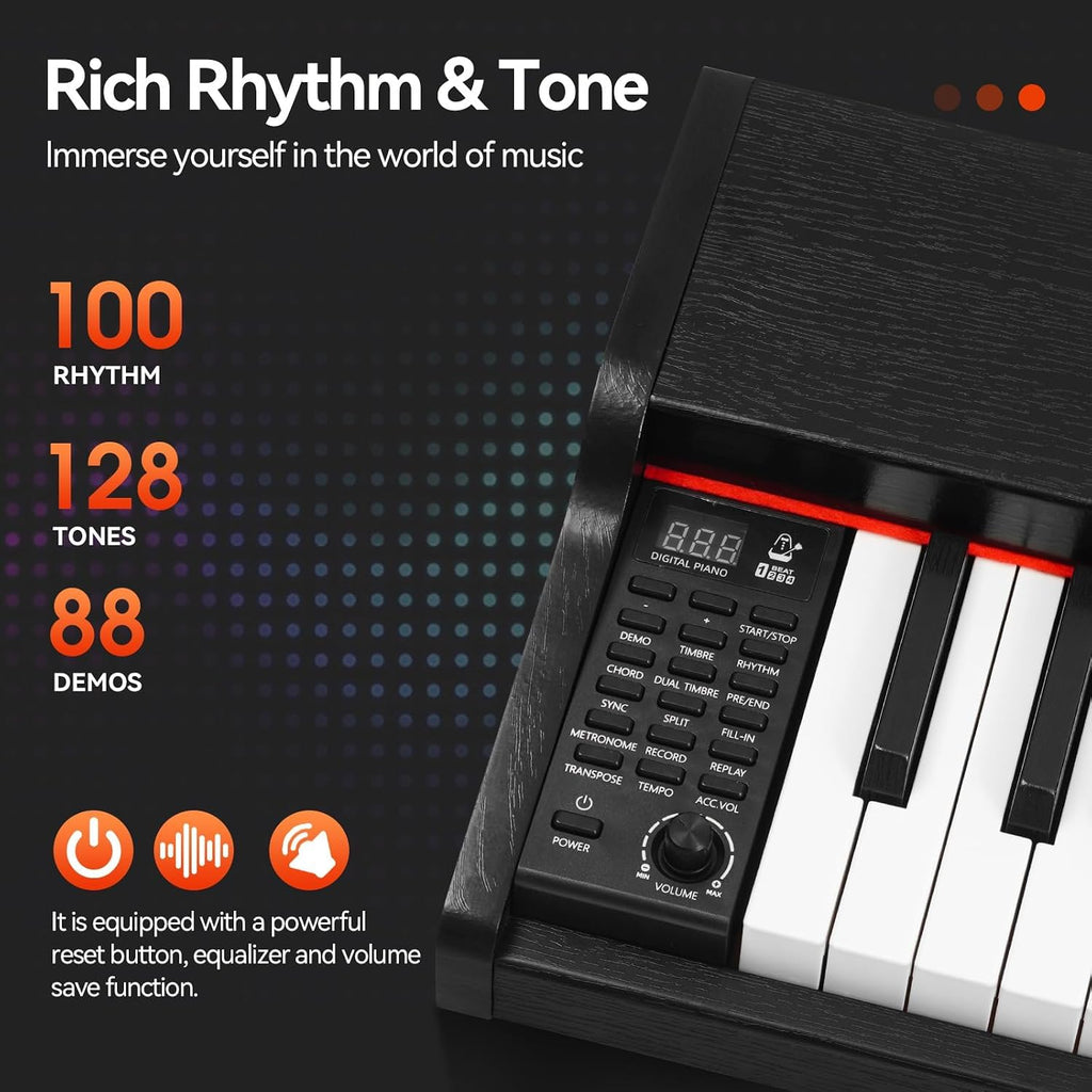 Digital Piano 88 Key Weighted, Full Size Electric Keyboard Piano for Beginners, Portable Piano Keyboard with Sheet Music Stand, Sustain Pedal, Power Adapter, Black (Keyboard Only)