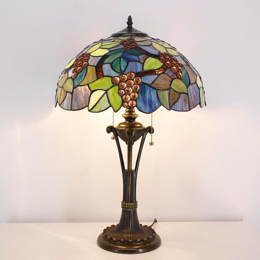 Tiffany Table Lamp Purple Stained Glass Desk Lamp 16X16X24Inches Grape Style Reading Light