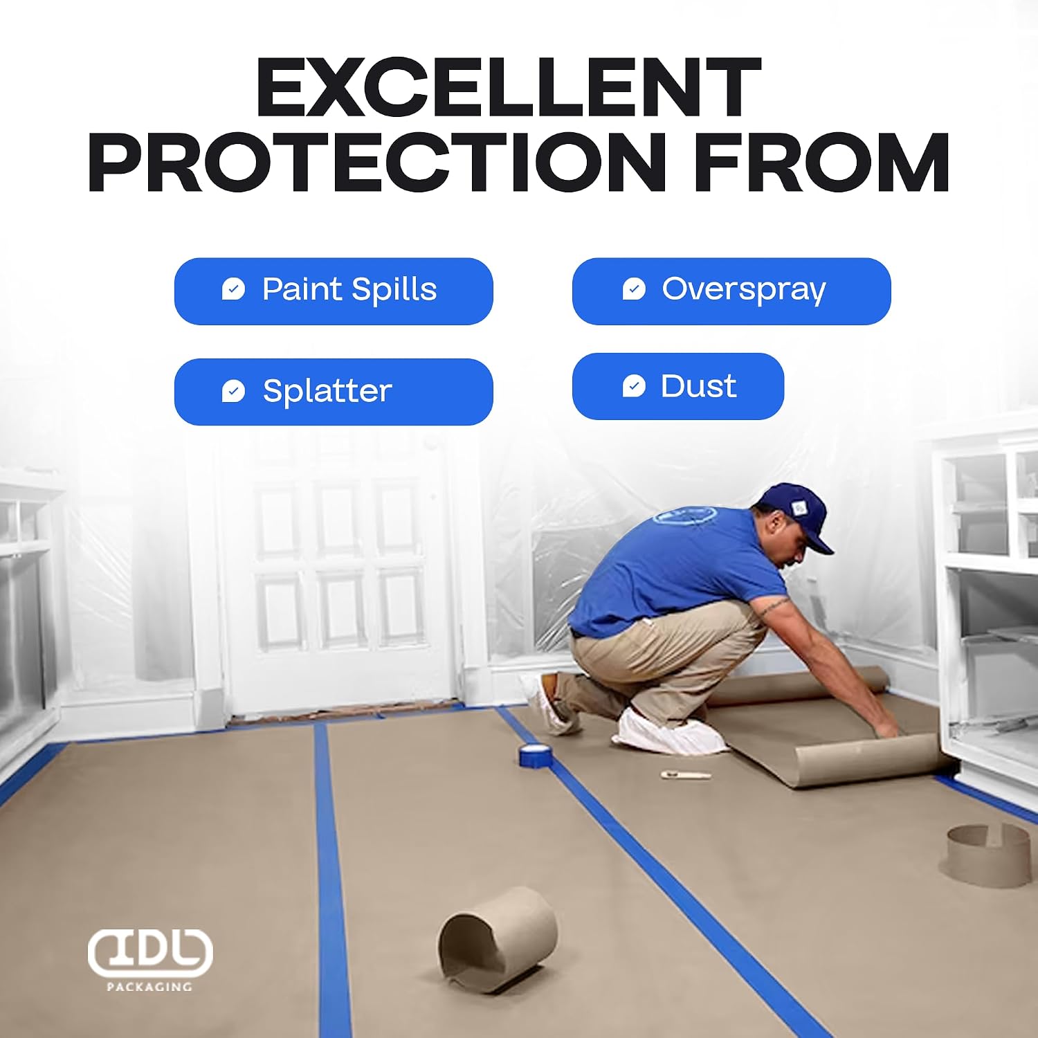 IDL Packaging Brown Rosin Masking Paper 36' x 1992' (166 feet), 4-Pack (1992 Sq.Ft) – Thick Floor Covering (66 lb Thickness) - USA-Made Masking Paper for Painting and Construction, Surface Protection