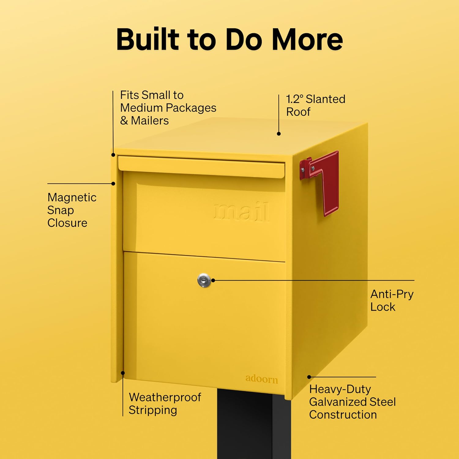 Adoorn Lockable Post Mount Mailboxes for Outside - Large Anti-Theft Locking Mailbox for Packages and Letters - Weatherproof Construction - Durable Steel - 15.5' H x 12' W x 18.5' D - Yellow
