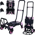 JJSMKCH 2 in 1 Folding Hand Truck,330LB Capacity Hand Truck Foldable,Dolly Cart with Wheels and 3-Speed Adjustable Handle,Portable Hand Cart,Collapsible Dolly for Moving (Pink)