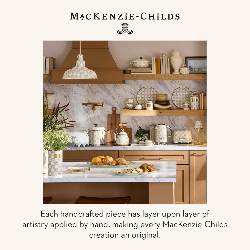 MACKENZIE-CHILDS Candlestick Lamp, Decorative Living Room and Bedroom Lamp, Brown-and-White Mocha Check