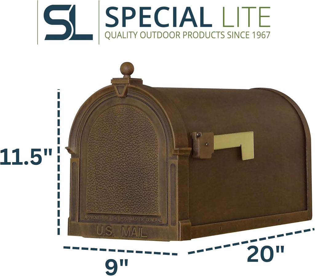 Special Lite Berkshire Curbside Mailbox - Copper Aluminum Mailbox for Post Mount - SCB-1015-CP