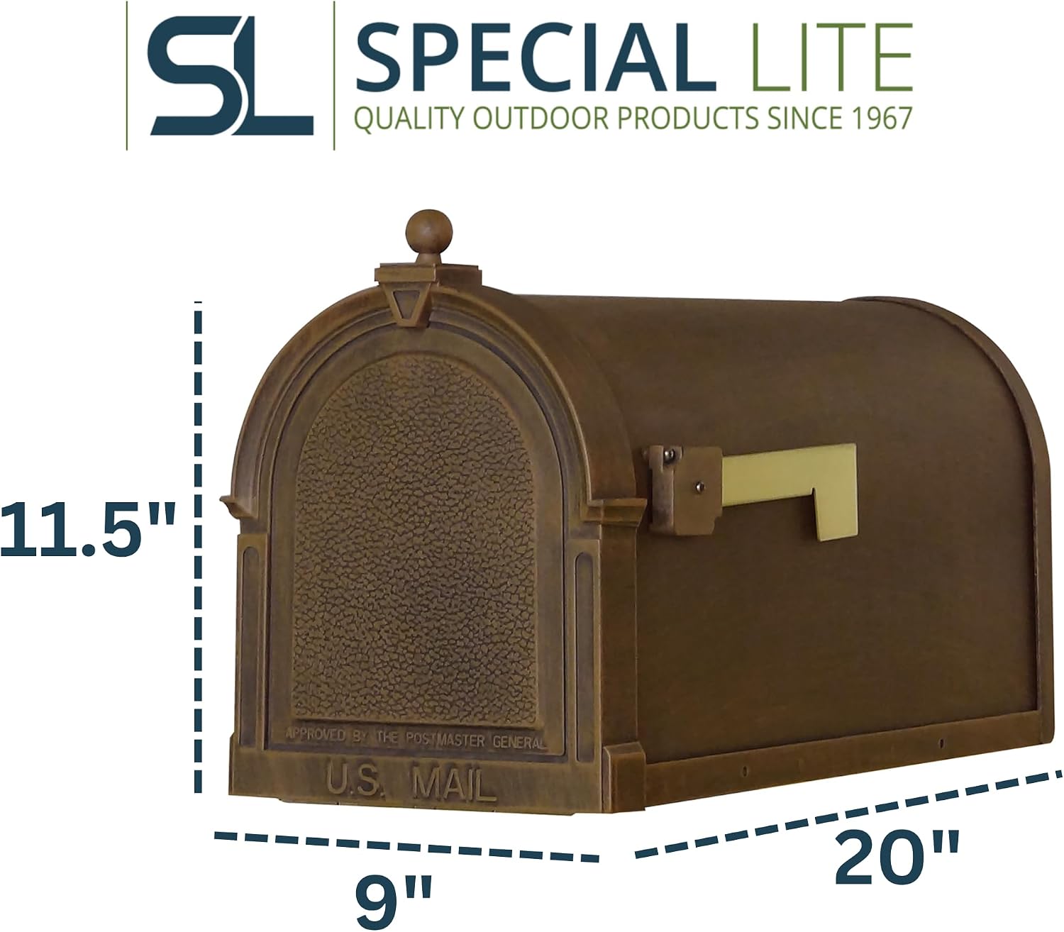 Special Lite Berkshire Curbside Mailbox - Copper Aluminum Mailbox for Post Mount - SCB-1015-CP