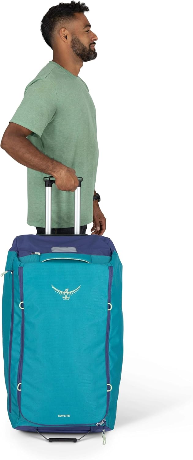 Osprey Daylite 115L Wheeled Collapsible Travel Duffel Bag - Lightweight Rolling Suitcase, Blue Spikemoss/Alkaline
