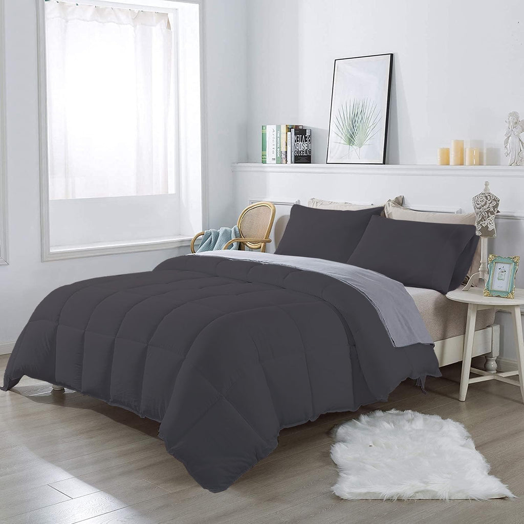 Olivia Rocco 1 Piece 1000 Thread Count Comforter Full XL/Queen Size (88' x 92') Inch 100% Egyptian Cotton Comforter 400 GSM Soft Quality - Dark Grey Solid