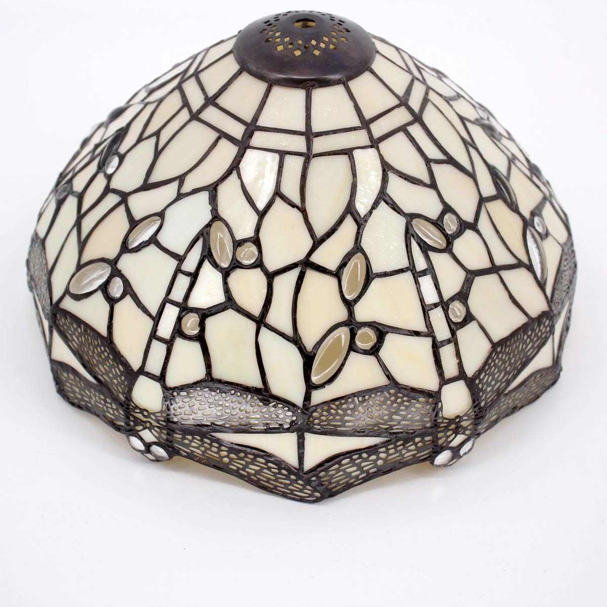WERFACTORY Tiffany Lamp Cream Stained Glass Dragonfly Bedside Table Lamp Desk Reading Light 12X12X18 Inches Decor Bedroom Living Room Home Office S139 Series