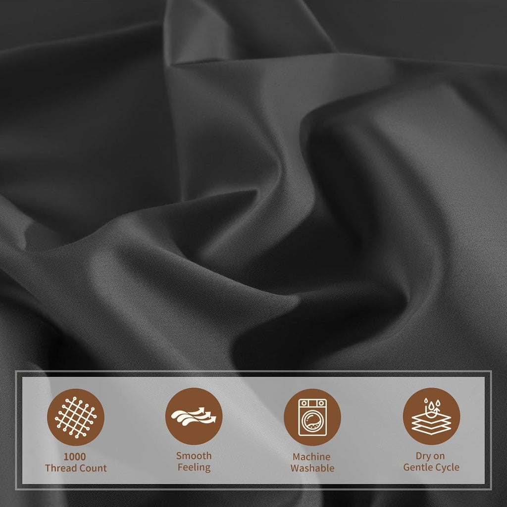 100% Cotton Sheet Set 4 Pcs Clifornia King Size Egyptian Cotton Sheets 1000 Thread Count Soft Breathable Sheet Set with 16' Deep Pocket Fitted Sheet (California King, Black)