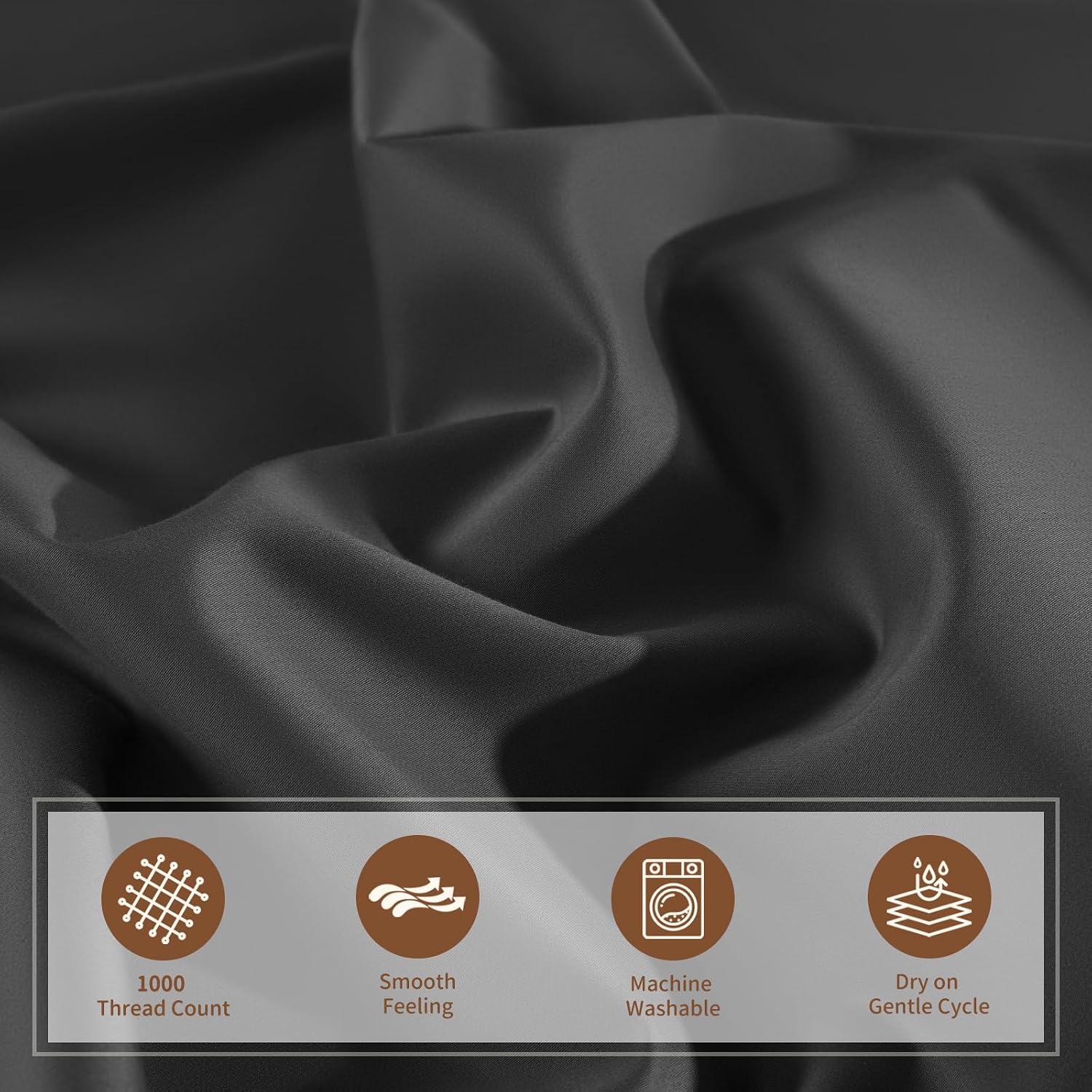 100% Cotton Sheet Set 4 Pcs Clifornia King Size Egyptian Cotton Sheets 1000 Thread Count Soft Breathable Sheet Set with 16' Deep Pocket Fitted Sheet (California King, Black)