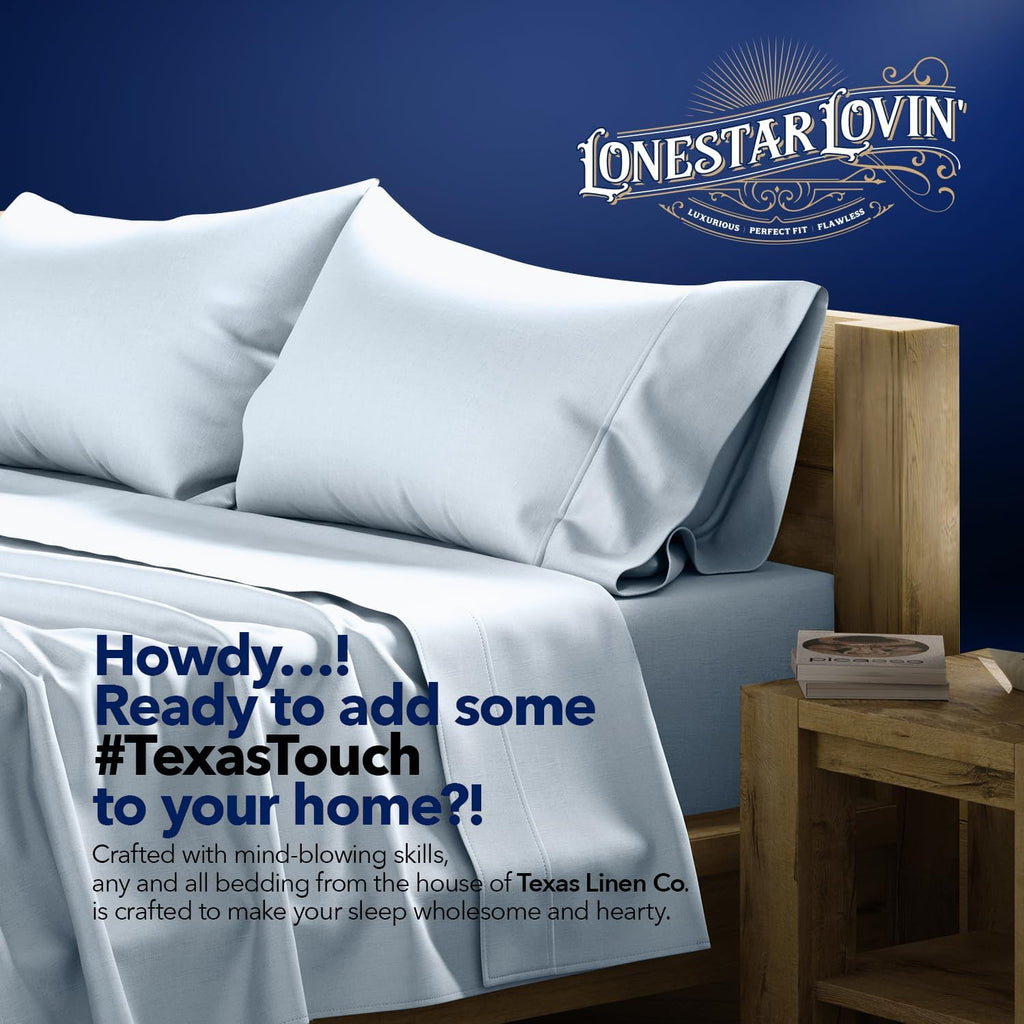 TEXAS LINEN CO. 100% Egyptian Cotton California King Sheet Sets - Luxury 1000 Series Lonestar Lovin' Collection Cal King Sheet Set (6 PC, Light Blue), Soft, Cooling, 16' Deep Pocket Hotel Bed Sheets