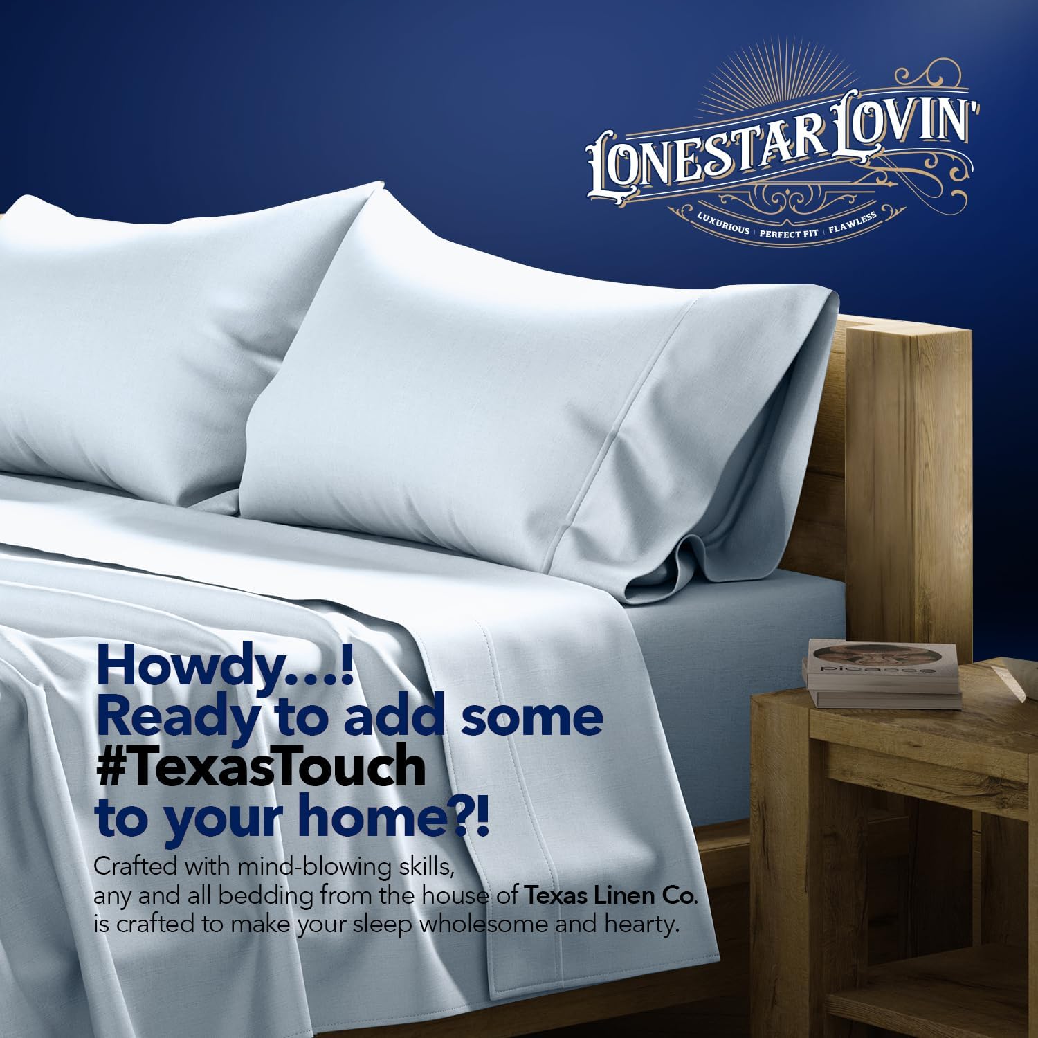 TEXAS LINEN CO. 100% Egyptian Cotton California King Sheet Sets - Luxury 1000 Series Lonestar Lovin' Collection Cal King Sheet Set (6 PC, Light Blue), Soft, Cooling, 16' Deep Pocket Hotel Bed Sheets