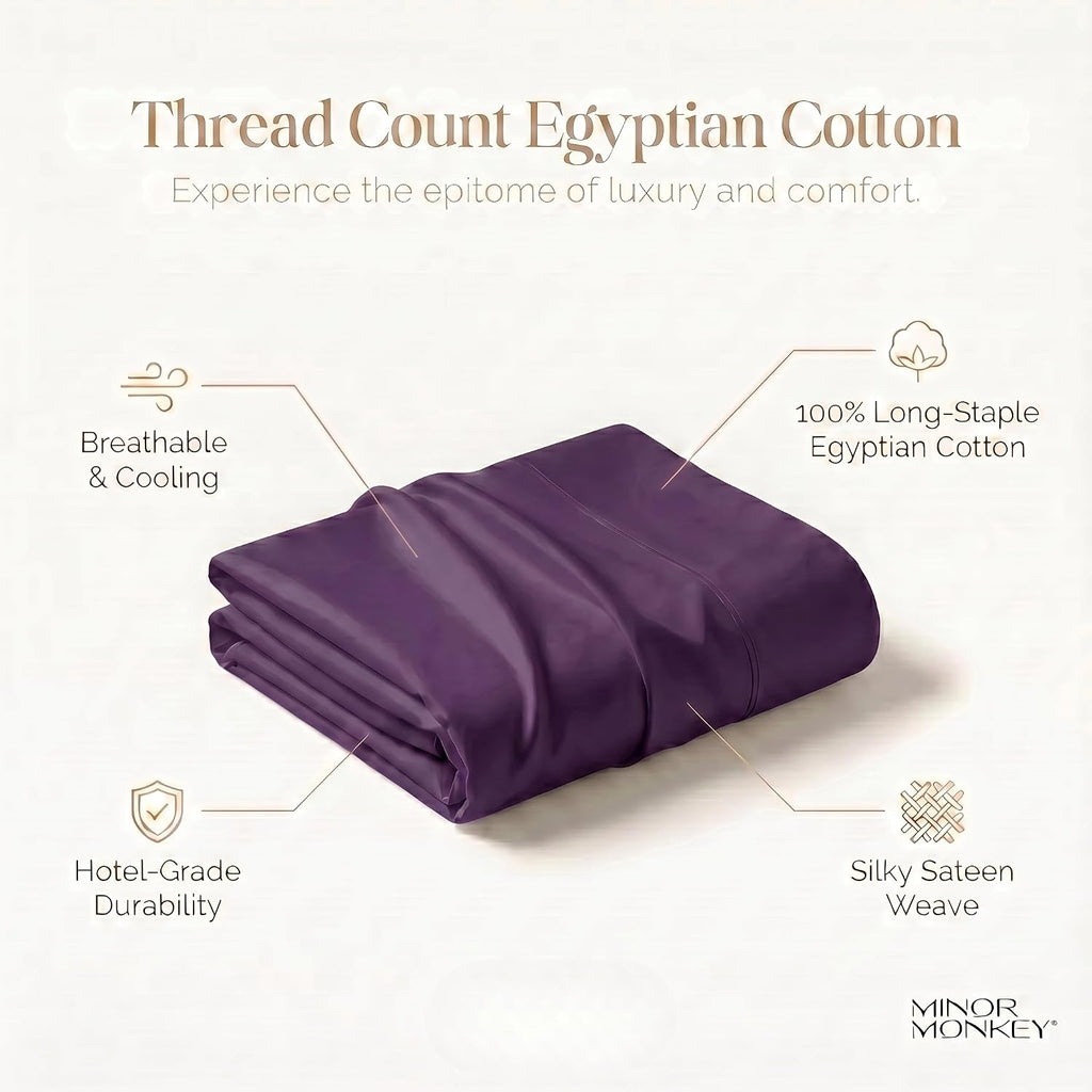 100% Egyptian Cotton Queen Size Sheets - 4 Piece Bedsheet Set Soft Breathable & Cooling Sheets for Queen Size Bed - Elasticized 16' Deep Pocket Sheet Set (Plum)