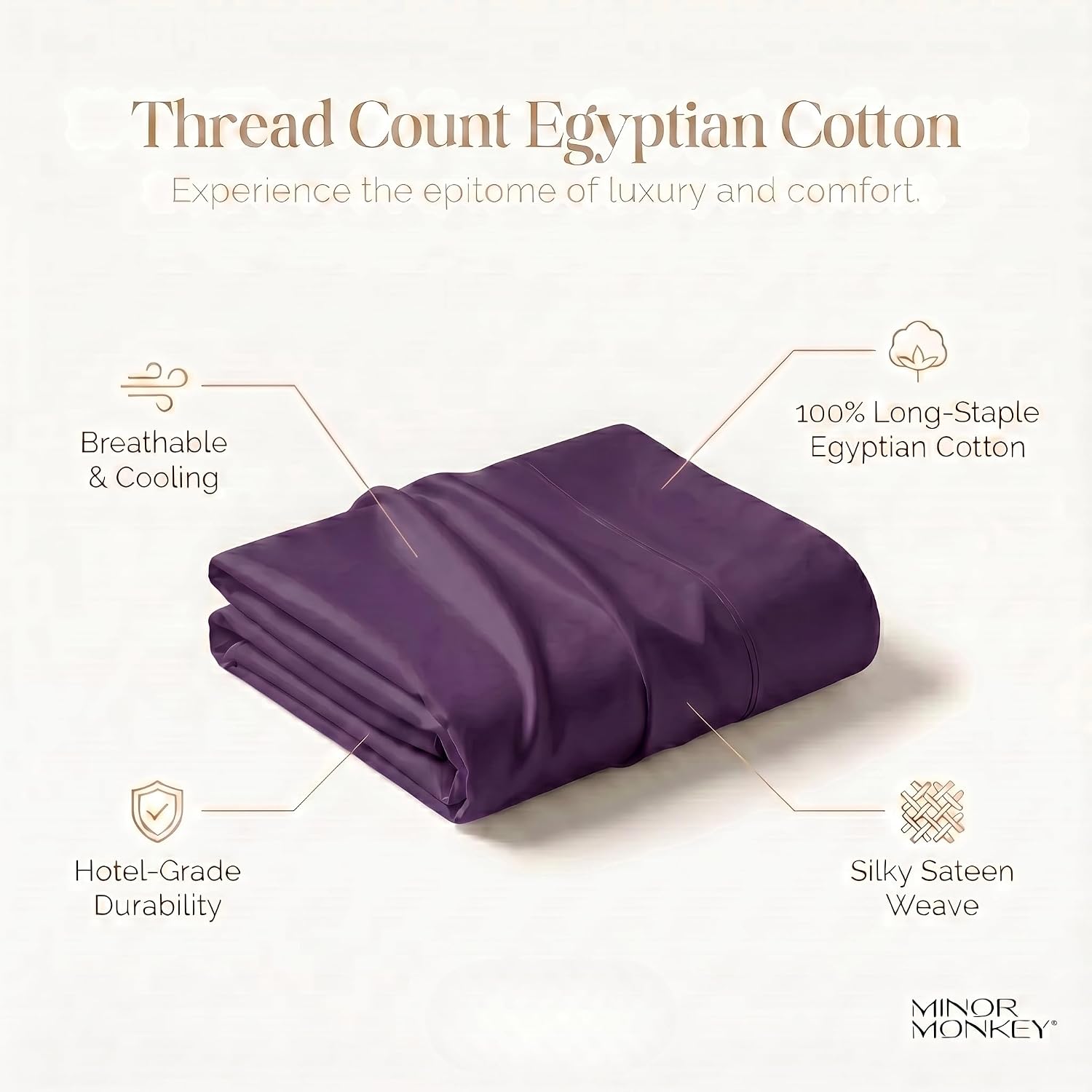 100% Egyptian Cotton Queen Size Sheets - 4 Piece Bedsheet Set Soft Breathable & Cooling Sheets for Queen Size Bed - Elasticized 16' Deep Pocket Sheet Set (Plum)