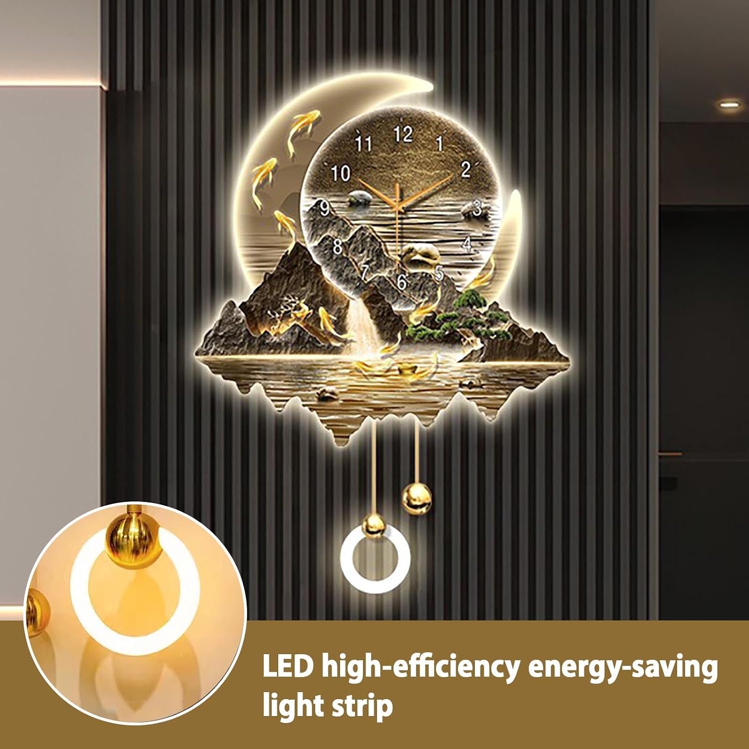 Modern Home Decorative Wall Clock Art Decorations lamp,Plug-in Power Supply 3D Relief LED Decorative Painting,Home Decoration,for Bedroom, Living Room, Kitchen(C,40 * 60cm/15.7 * 23.6in)