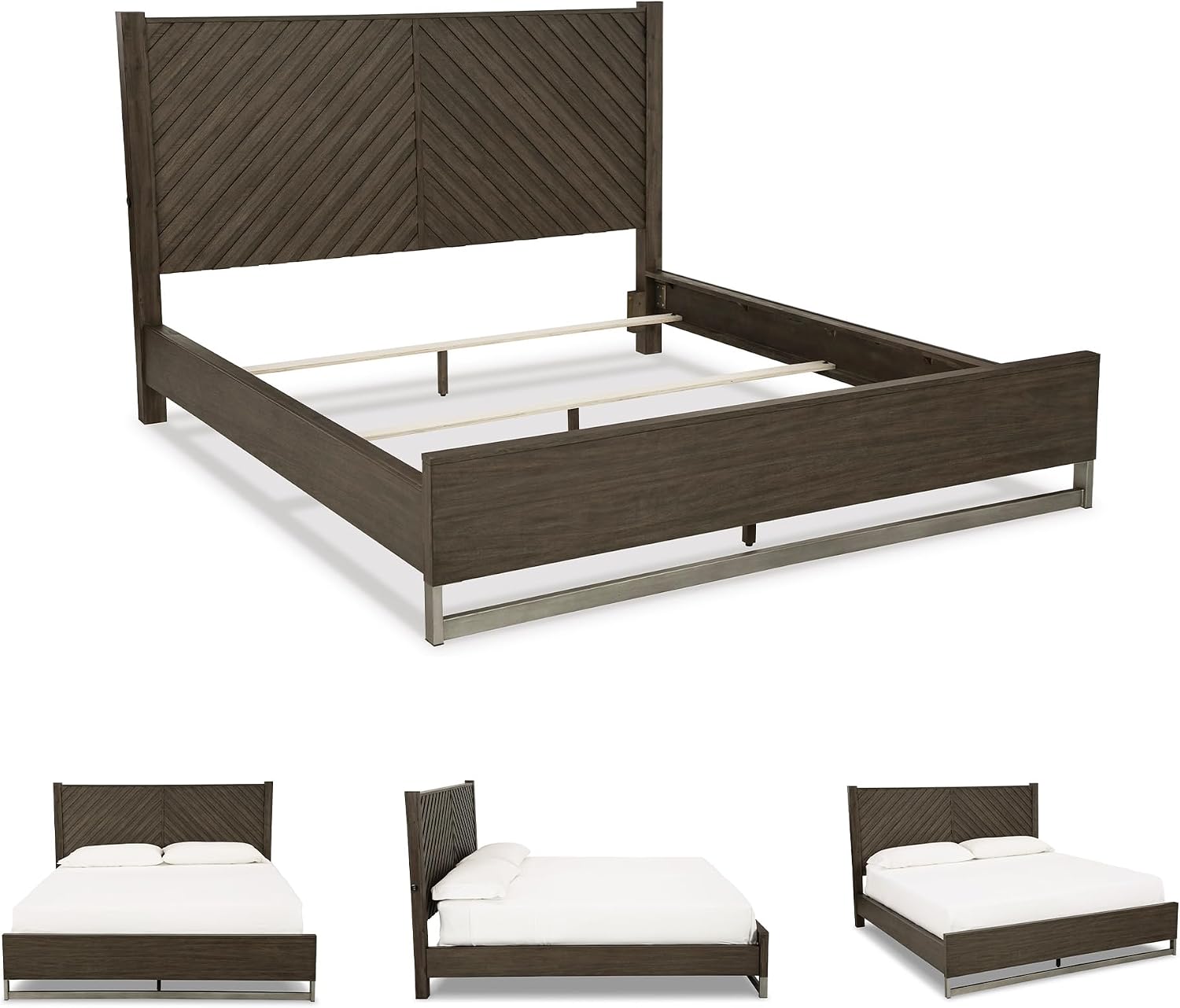 Signature Design by Ashley Arkenton Contemporary King Panel Bed with Dual USB Charging Ports, Foundation or Box Spring Needed, Dark Brown