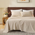 MEISHANG 100% French Pure Linen Sheets California King - Bed Sheets 4 Piece Sets, Soft Durable Flax Linen, Anti-Tear Breathable Oeko-Tex Certified with 16' Deep Pocket (Linen)
