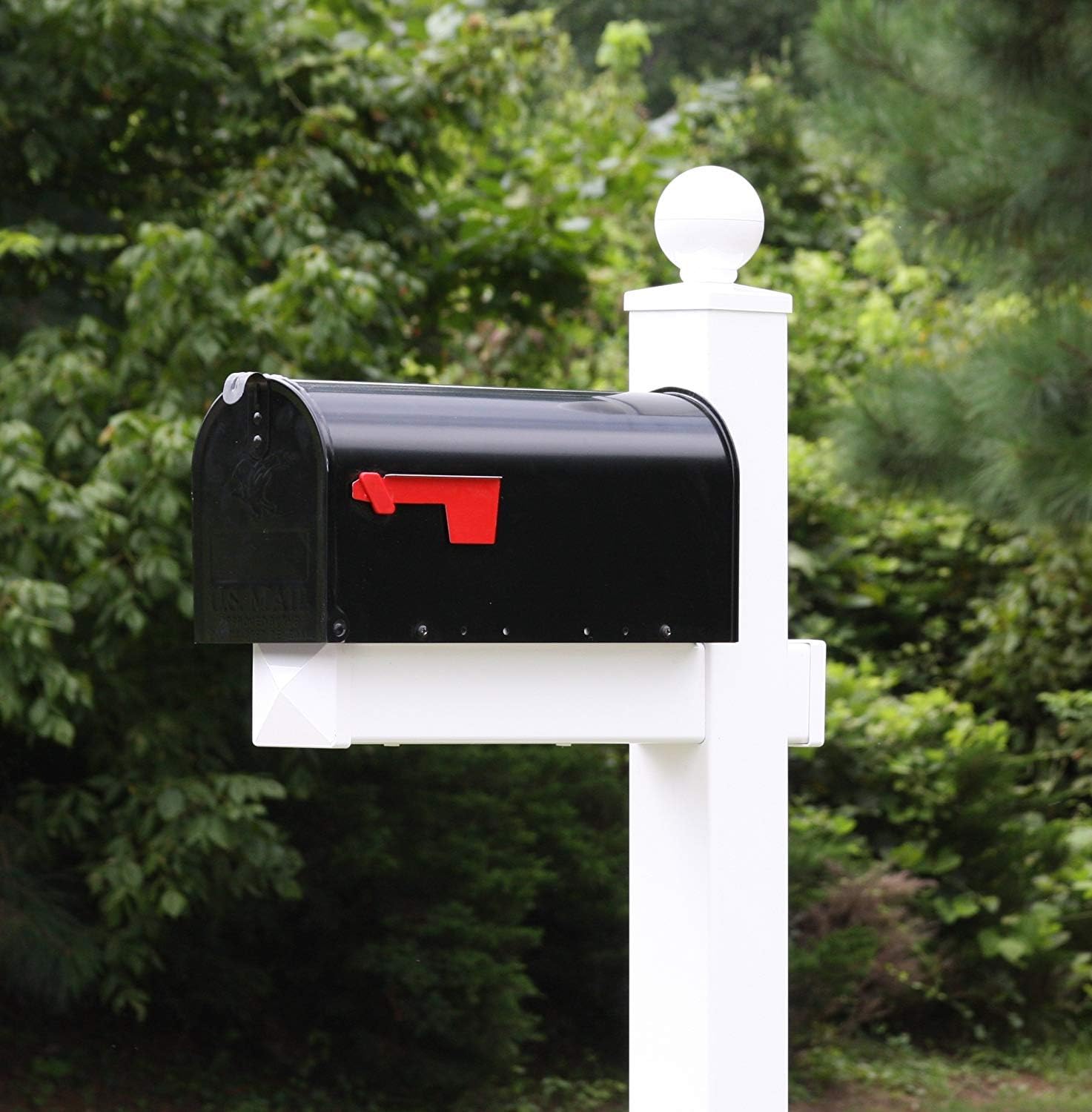 4Ever Products The Washington Vinyl/PVC Mailbox Post (Includes Mailbox) Complete Decorative Curbside Mailbox System with Classic Traditional Style (Black Mailbox)