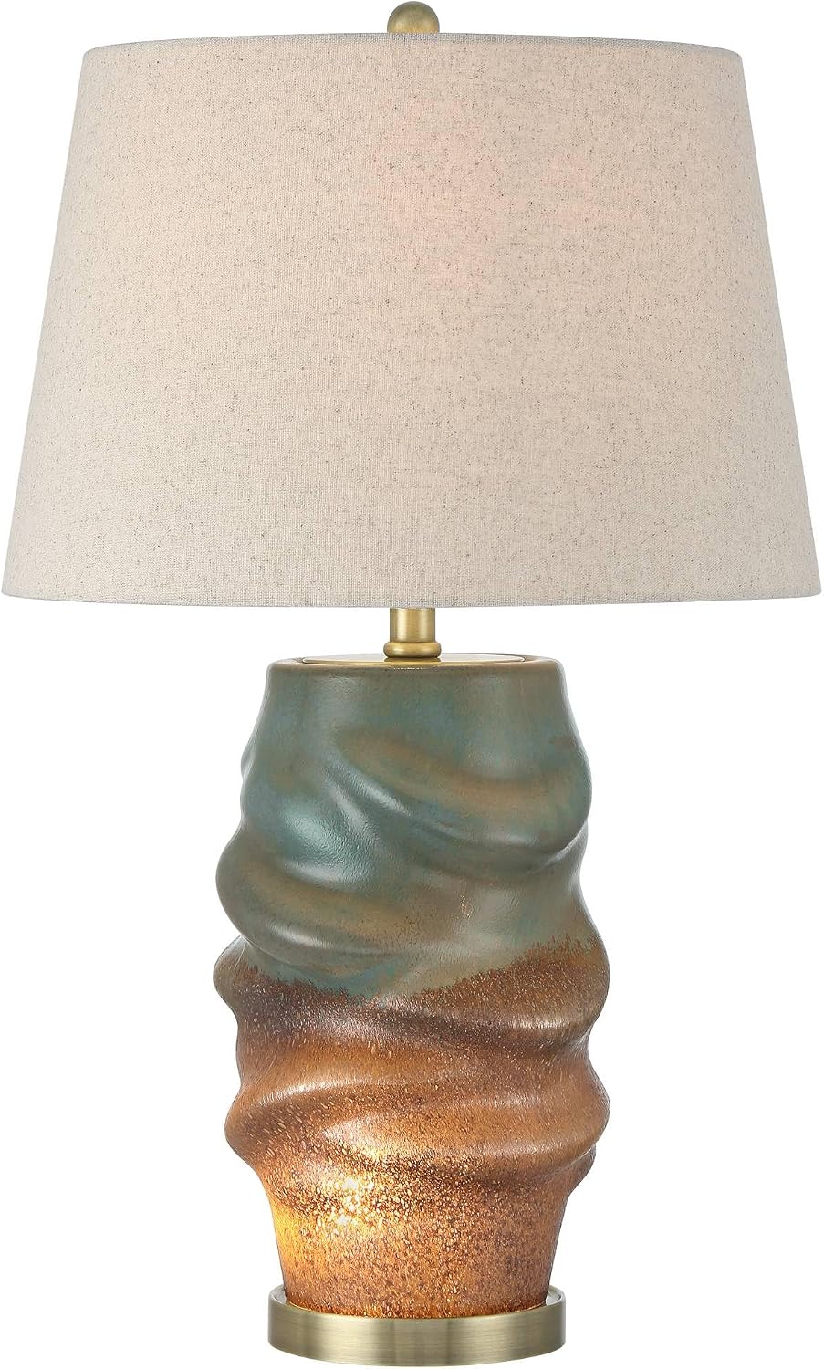 360 Lighting Sculptural Glow 25' High Rustic Coastal Table Lamp Night Light Blue Gold Finish Art Glass Single Fabric Off-White Shade Living Room Bedroom Bedside Nightstand House Office Home Reading
