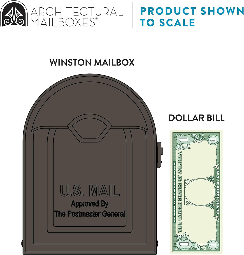Mayne 5813-W Newport Plus Mail Post, 25x8, White & Architectural Mailboxes 8830RZ-10 Winston Post Mount Mailbox, Rubbed Bronze