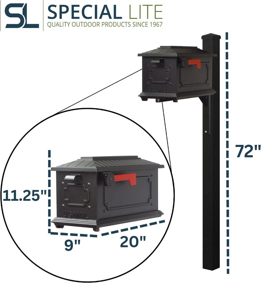 Special Lite Kingston Curbside Mailbox with Wellington Post - Black Aluminum Mailbox with Post - SCK1017_SPK720-BLK