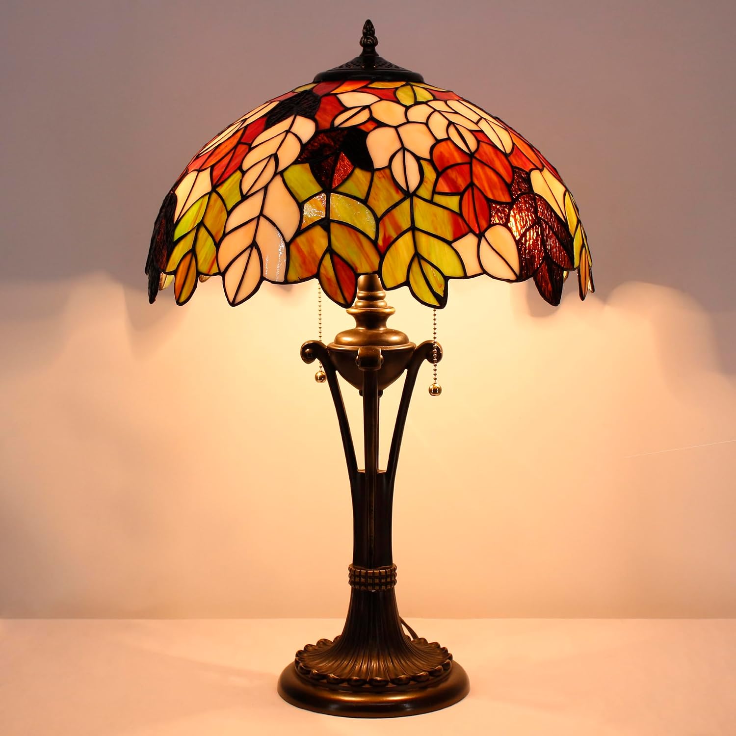 Tiffany Table Lamp Maple Leaf Stained Glass Desk Lamp 16X16X24 Inches Reading Light