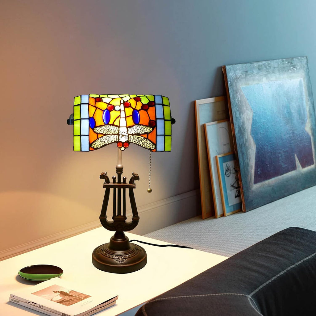 Tiffany Lamp Stained Glass Table Lamp 10 * 16 Inches Dragonfly Style Desk Reading Light