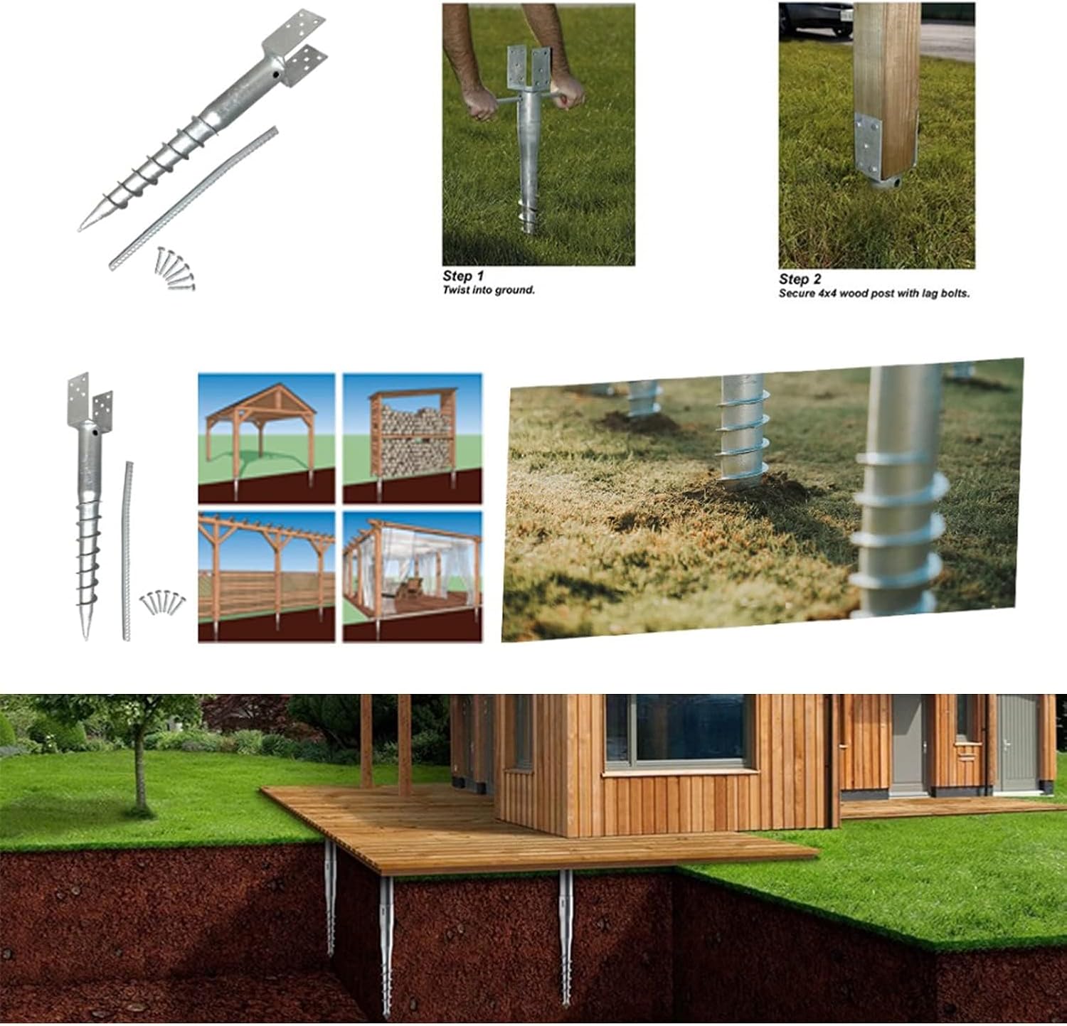 Ashman Ground Screw (4 Pack), No Dig, U-Model Screw in Post Stake - 27' Inch Long, Fits Standard 4x4 (3.5' X 3.5' Inch) Great for Mailbox Posts.