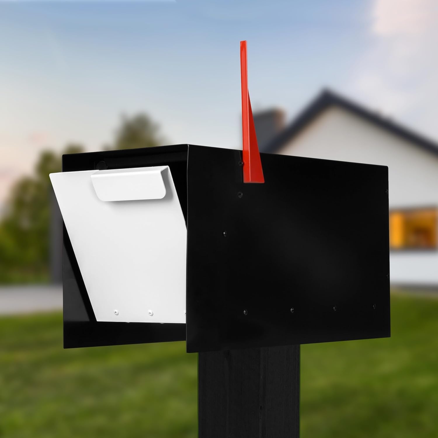 Ilyapa Modern Design Mailbox, Black & White Powder Coated, Tab Pull Handle, Durable and Corrosion Resistant, Stainless Steel Hinges & Magnetic Door