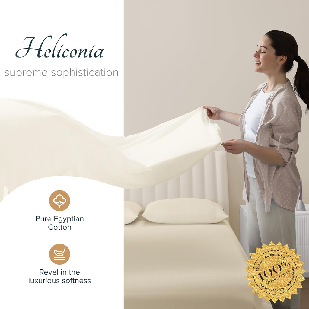 Carressa Linen 100% Egyptian Cotton Sheets Queen Size Bed Set - Luxury 1500 Series Heliconia Collection Egyptian Cotton Queen Sheet Set (4 PC, Ivory), 17' Deep Pocket, Sateen Hotel Quality Bedding