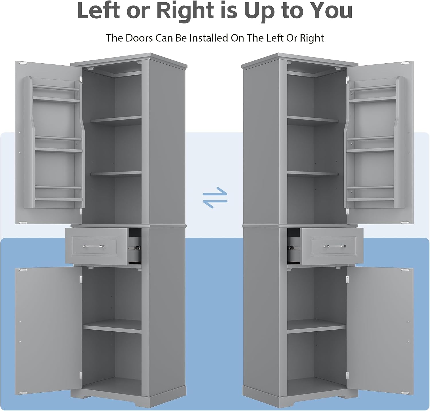 Tall Bathroom Storage Cabinet, Freestanding Bathroom Accent Storage Cabinet with Doors & Adjustable Shelves & Built-in Door Shelf for Home Kitchen, Living Room (Grey Style3)