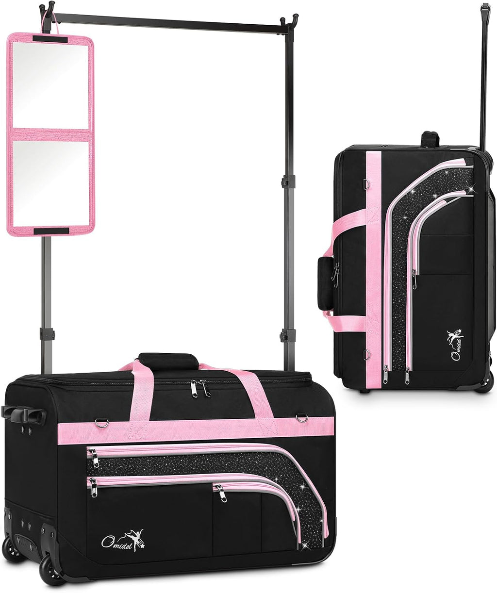 Dance Bag with Garment Rack, 28' Rolling Dance Suitcase Competition Duffle Bag with Garment Rack & Wheels | Versatile Compartments, Upgraded Stable System for Dance Shows, Travel, Cheer, Recital