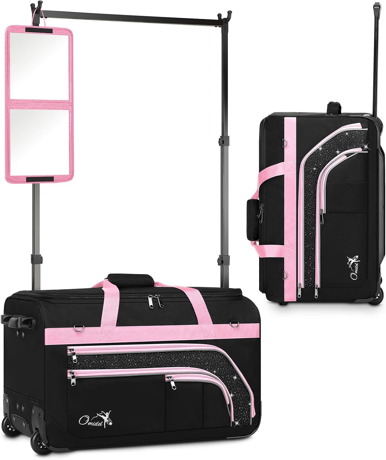 Dance Bag with Garment Rack, 28' Rolling Dance Suitcase Competition Duffle Bag with Garment Rack & Wheels | Versatile Compartments, Upgraded Stable System for Dance Shows, Travel, Cheer, Recital