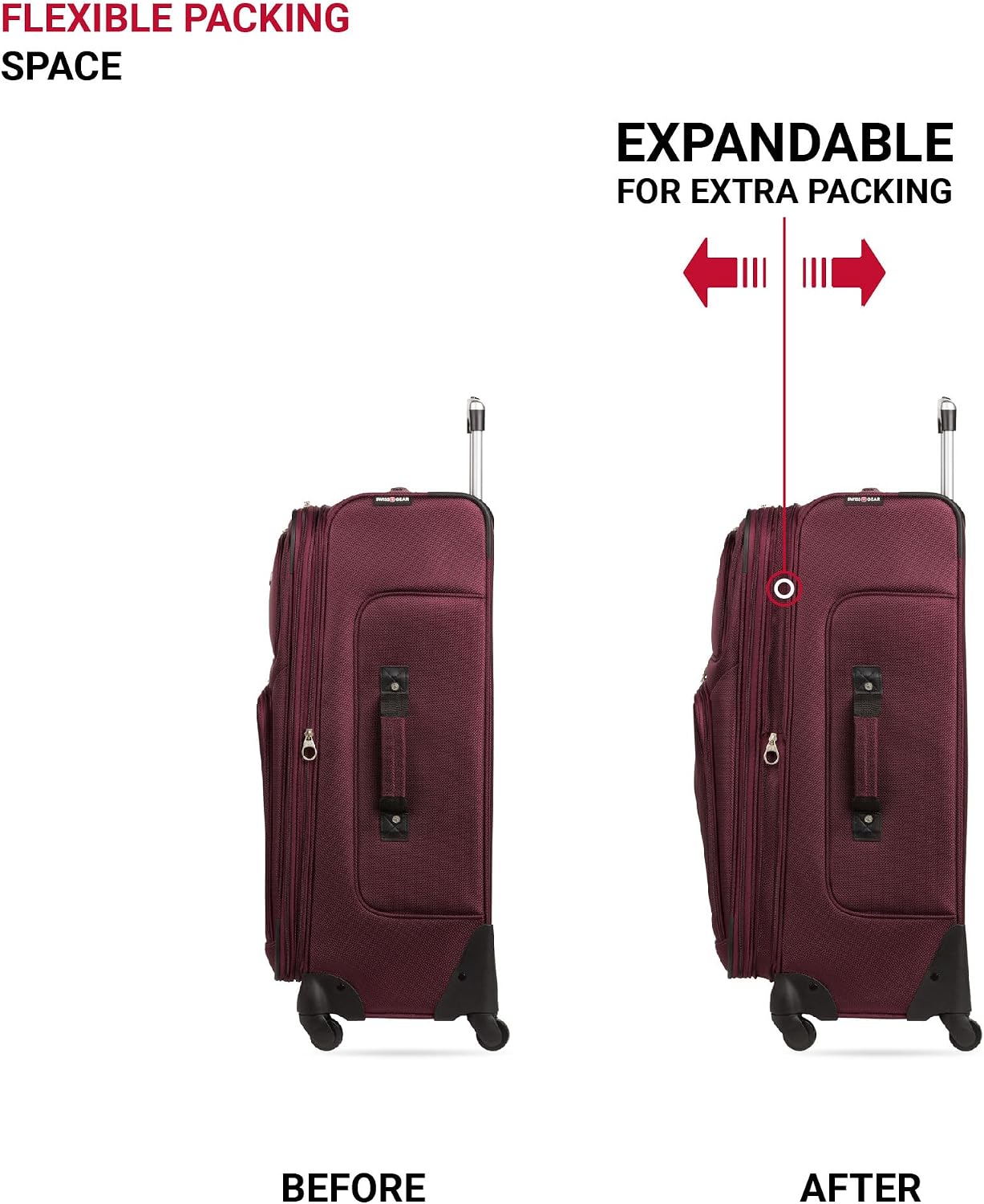 SWISSGEAR Sion Softside Expandable Spinner Luggage Durable Lightweight Travel Suitcase, Merlot, 2-Piece Set (Carry-On/Large)