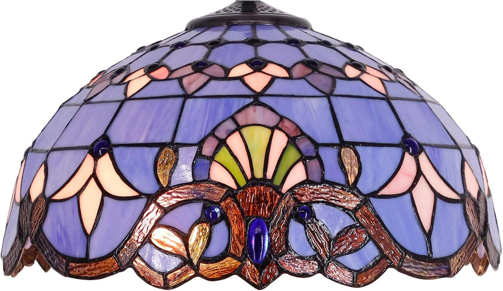 Large Tiffany Lamp Shade Replacement Only 16Inch Stained Glass Lampshade Fit For Table Lamps FLoor Lamp Ceiling Fixture Pendant Hanging Light Home Office Decoration (Blue Baroque)