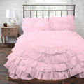 3 Piece 100% Egyptian Cotton Circle Ruffle Comforter Set, 550 GSM Filled Microfiber - Full/Queen Size, Light Pink Color - 1000 Thread Count