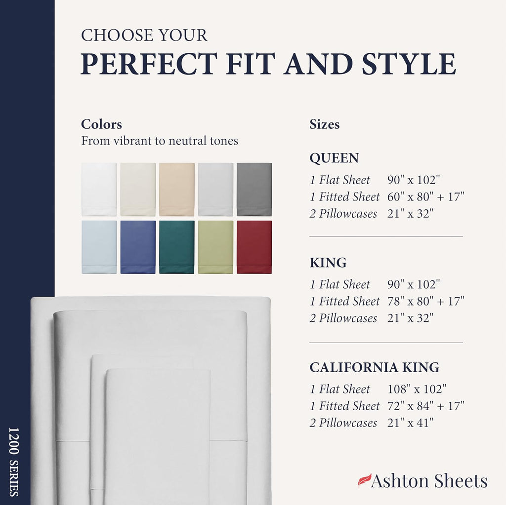 100% Egyptian Cotton Queen Size Sheets Set - Luxury 1200 Series Signature Collection Egyptian Cotton Sheet (4 PC, Light Grey), Soft Cooling, Sateen Weave, 17' Deep Pocket Hotel Bed Set