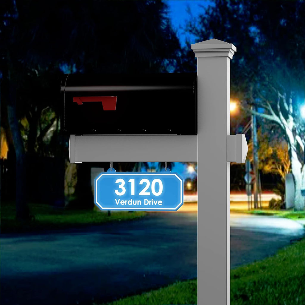 4Ever Products The Carmel Vinyl Mailbox Post System - Includes Black Steel Mailbox and Custom Street Address (Blue)