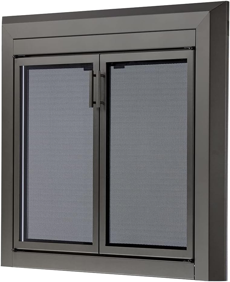 UniFlame - Logan - Cabinet-Style Fireplace Doors with Smoke Tempered Glass (Color: Gunmetal, Size: Medium - Fits Opening 30in to 37in W x 25.5in to 32.5in H)