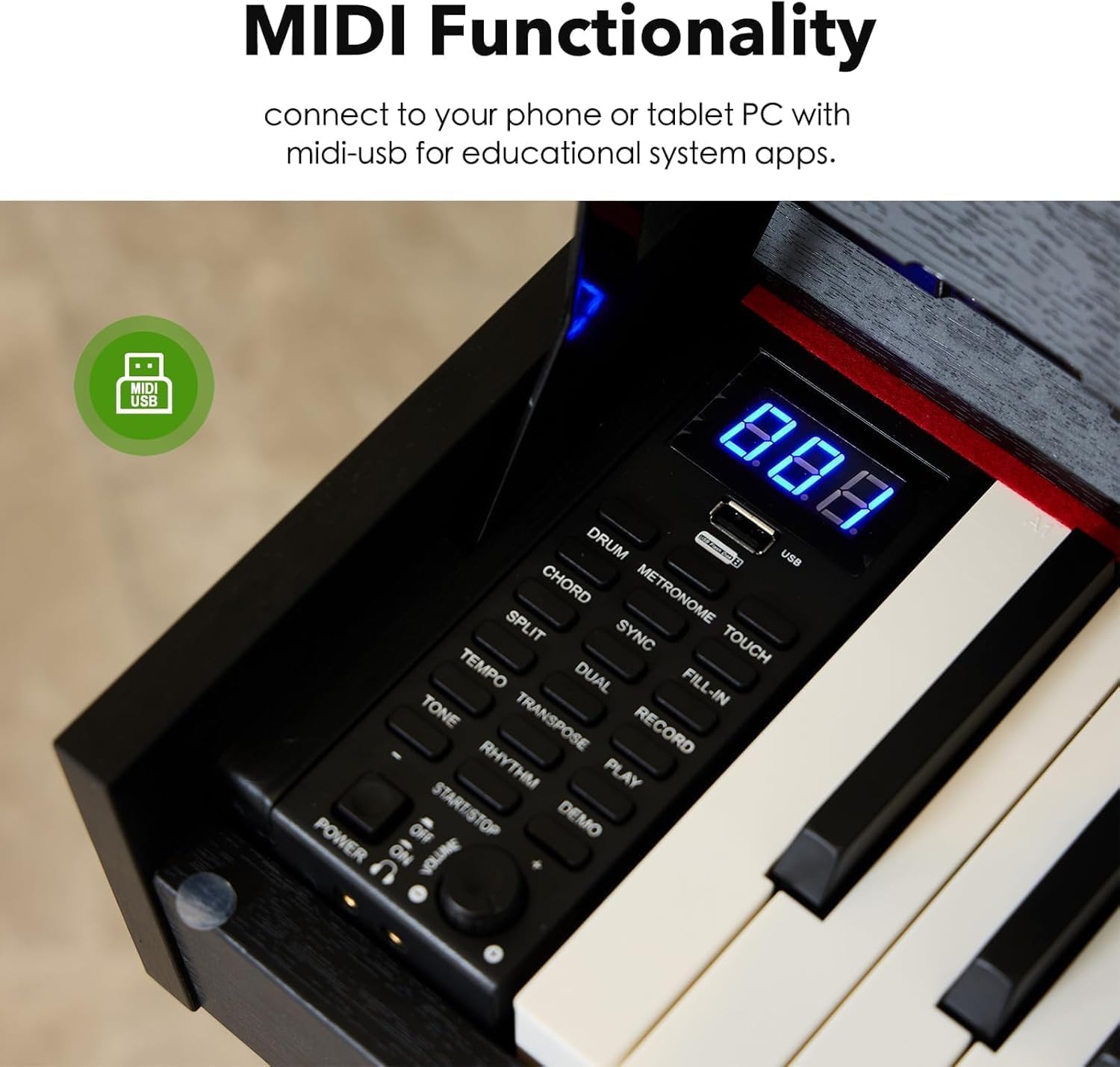 Digital Piano 88 Key Weighted Keyboard,Full-Size Desk Progressive Hammer-Action Electric Piano For Beginners, With Sheet Music Stand, Pedal,Power Adapter, Headphone Mode, Usb-Midi