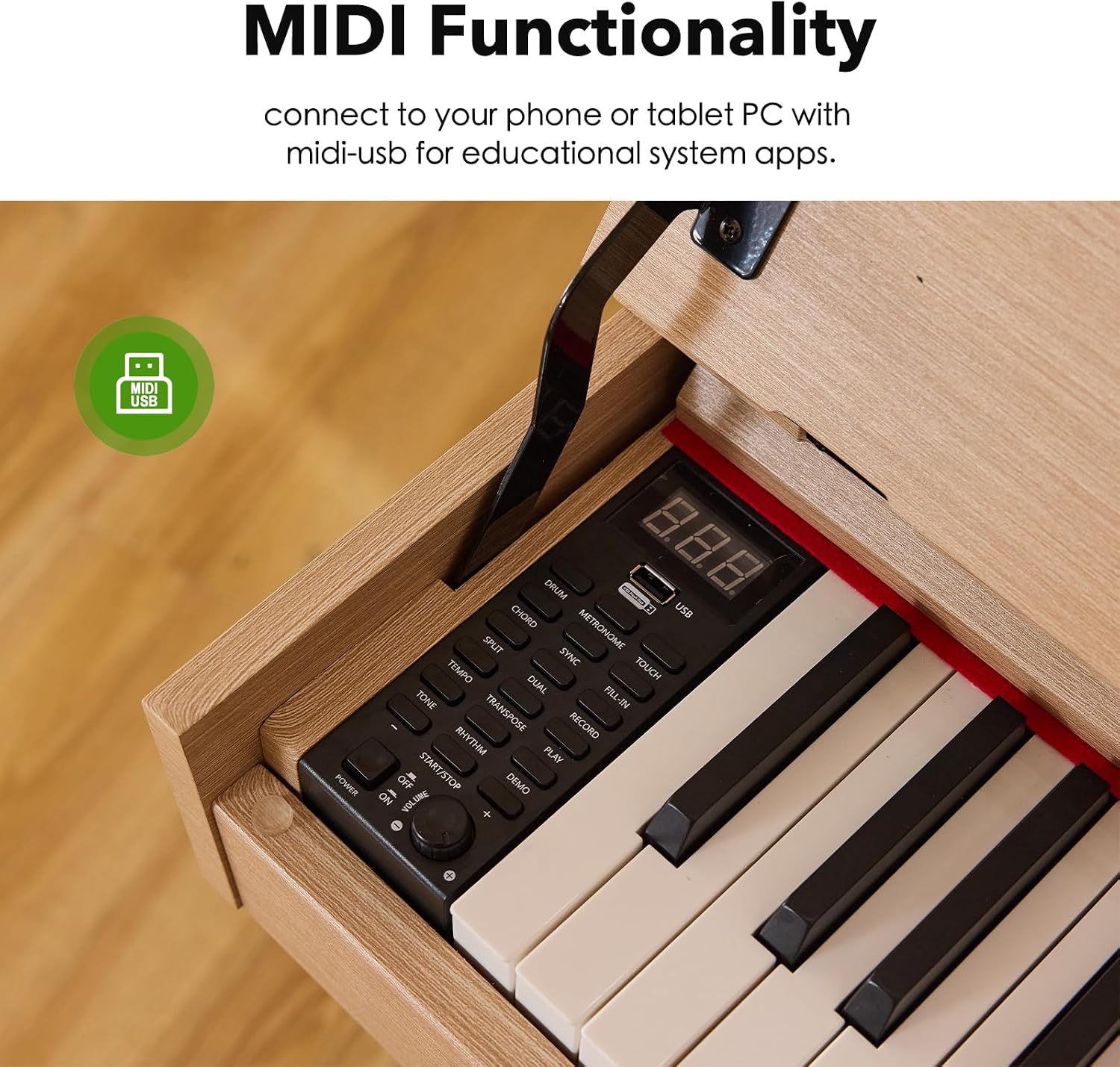 Digital Piano 88 Key Weighted Keyboard,Full-Size Desk Progressive Hammer-Action Electric Piano For Beginners, With Sheet Music Stand, Pedal,Power Adapter, Headphone Mode, Usb-Mid (Maple)