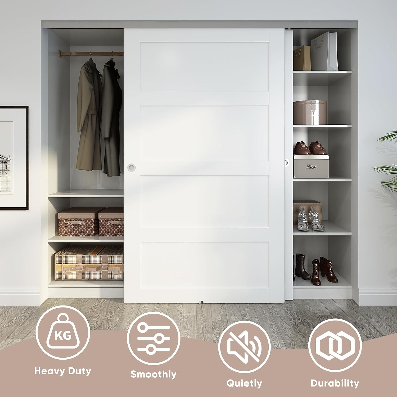 JUBEST 8FT/96 Heavy Duty Bypass Door Hardware with Soft Close Mechanism, Sliding Closet Door Hardware Set for 2 Door System, Smoothly and Quietly, Fit Door Thickness 1 3/8' or 1 3/4', Easy to Install