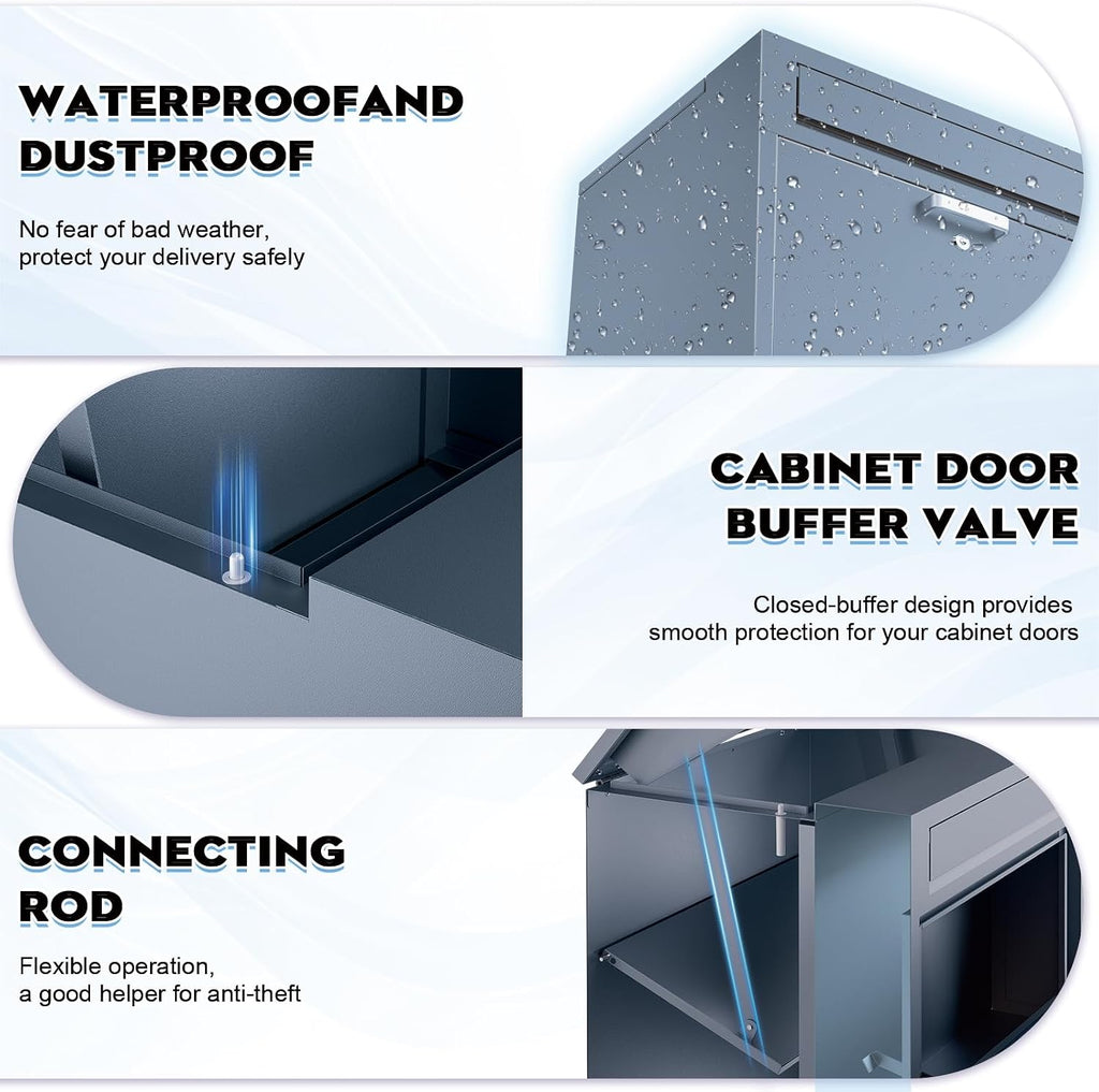 Outdoor Package Delivery Box with Wooden Door, Pre-Assembled Lockable Anti-Theft Parcel Drop Box, IPX3 Waterproof & Weather-Resistant for Porch, Fence, Curbside, (M - Blue)