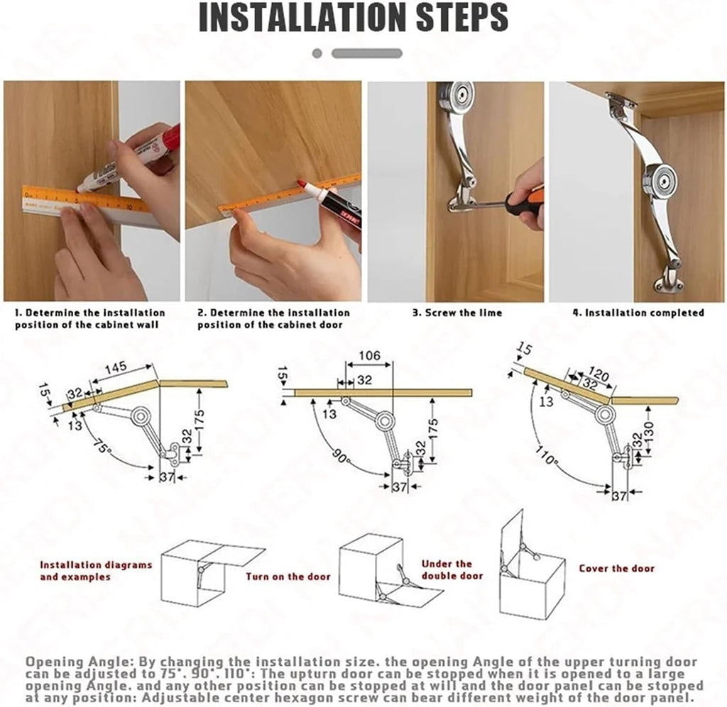 Lid Support Hinges Randomly Stop Door Hinges Adjustable Metal Lift and Up Hinges Cabinet Door Support Hinge 2Pcs