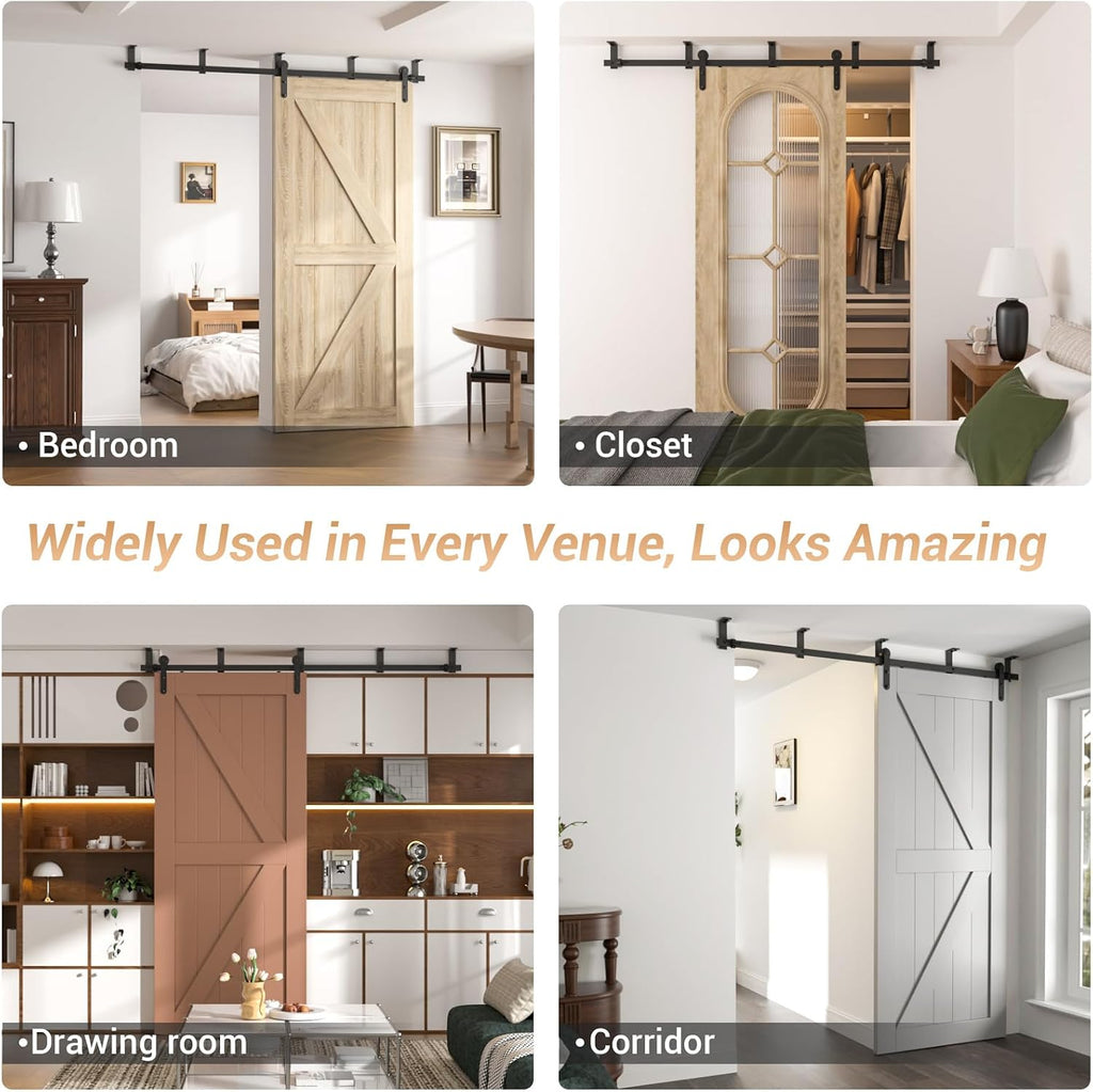 4-12FT Sliding Barn Door Hardware Kit Ceiling Mount Style, 6FT Length Rails fit 36' Width Single Door Panel, Line Style