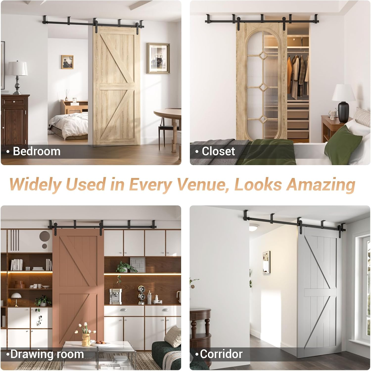 4-12FT Sliding Barn Door Hardware Kit Ceiling Mount Style, 6FT Length Rails fit 36' Width Single Door Panel, Line Style