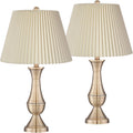 Regency Hill Becky Traditional Candlestick Table Lamps 24 3/4' Tall Set of 2 Antique Brass Gold Metal Ivory Linen Pleat Shade for Bedroom Living Room Bedside Nightstand House Home Office