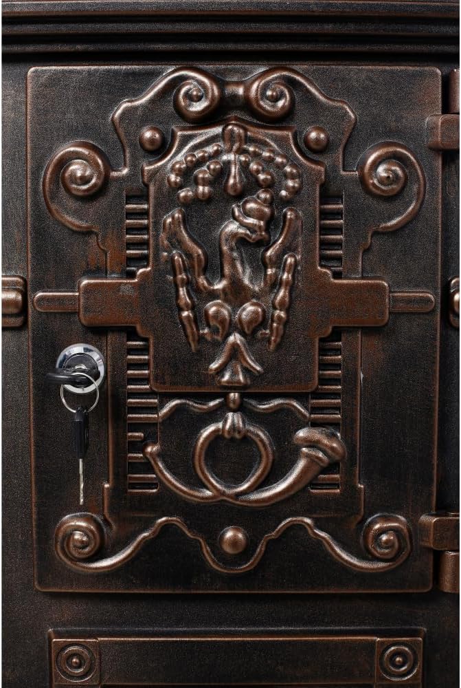 Copper Mailbox, Large Lockable Package Drop Box with Roman Statue, Rustproof Cast Aluminum Mail Boxes for Outside, Vintage Post-Mount Design, Weatherproof & Elegant Garden Letter Box (Bronze)